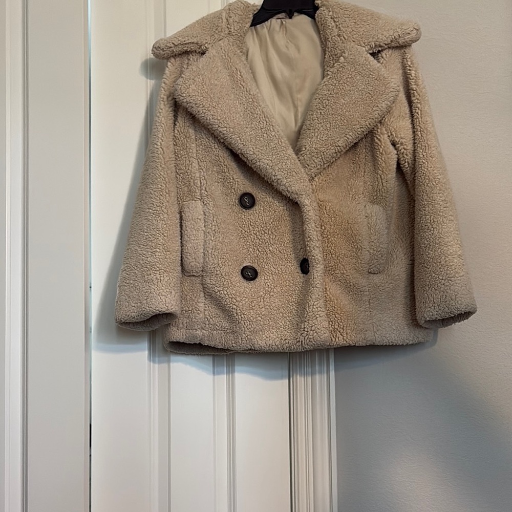 Free People Beige Sherpa Puffer Jacket